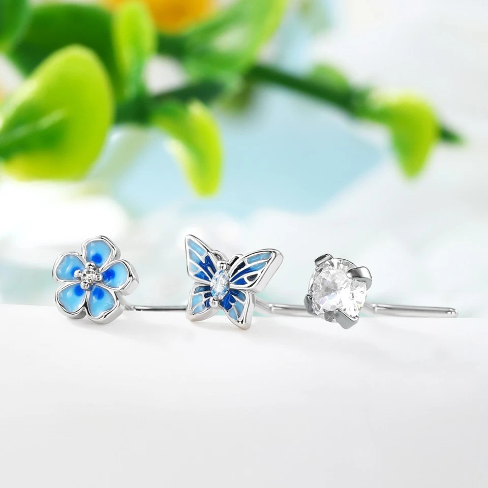 3Шт нос гвоздики L-образный 20G хирургическая сталь CZ бабочка ноздри пирсинг ювелирные изделия - Изображение 3 из 4