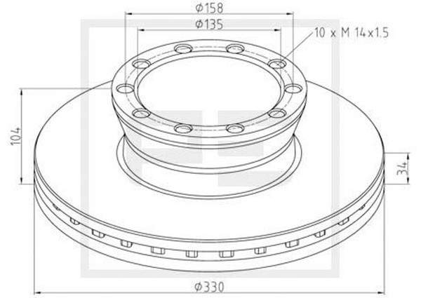 2X PE Automotive Bremsscheibe 036.109-00A FüR MAN 2000 M14X1,5 L2000 FOC-image