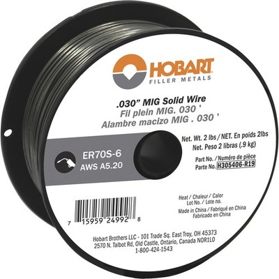 Hobart MIG Welding Wire, ER70S-6 Carbon Steel, .030in., 2-Lb. Spool, Model#