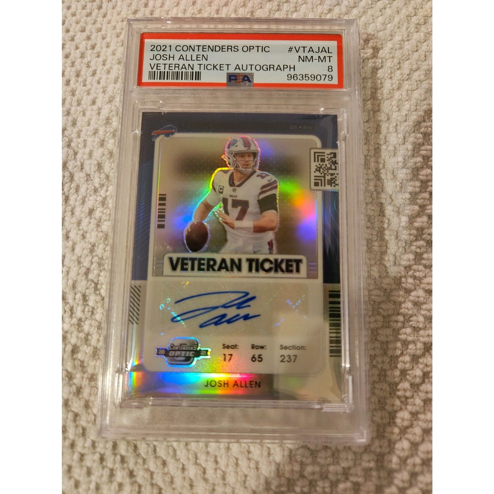 2021 Contenders Optic Josh Allen Veteran Ticket Auto /25 PSA 8 Bills MVP 