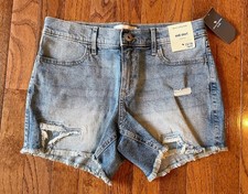 NWT Abercrombie Kids Girls' Mid-Rise Distressed Midi Jeans Shorts, Size 15/16