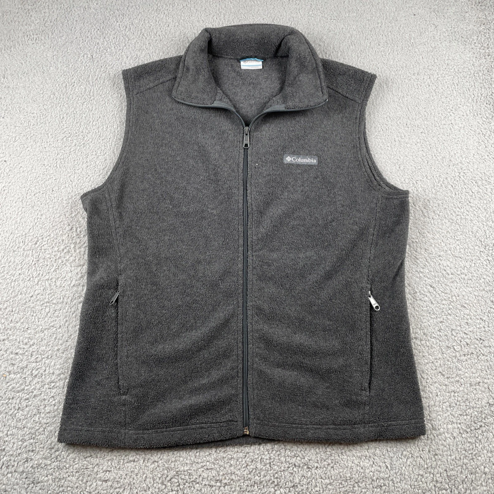 Colombia Sportswear Mens Medium Gray Full Zip Fleece Vest Storm Hiking Layer EUC