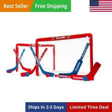 NHL Kids Mini Hockey Goal Set - 2 Mini + Knee Hockey Goals, 4 Youth Sticks, 2...