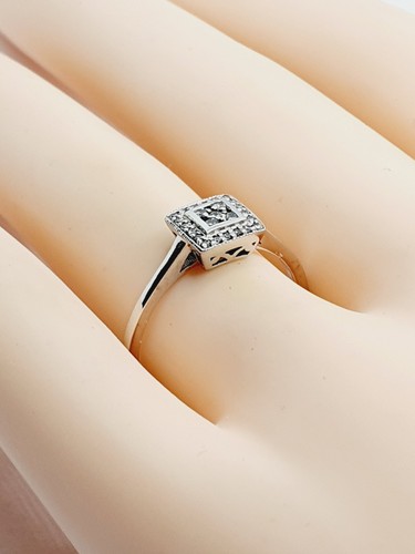 9ct Gold Diamond Square Cluster Dome 0.10ct Ring White Gold Hallmarked Size L - Picture 15 of 23