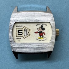 Vintage 1970s Mickey Mouse Jump Hour Wrist Watch 32mm Bradley Swiss Movement SR