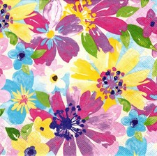  2 Paper Beverage Napkins for Decoupage/Mixed Media - Vibrant Blossoms floral
