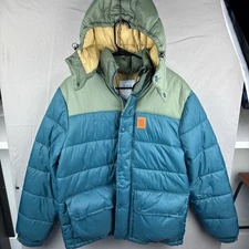 Topo Designs Thermore Retro Ridge Puffer Jacket Hood Pond Blue/Beetle Mens Large