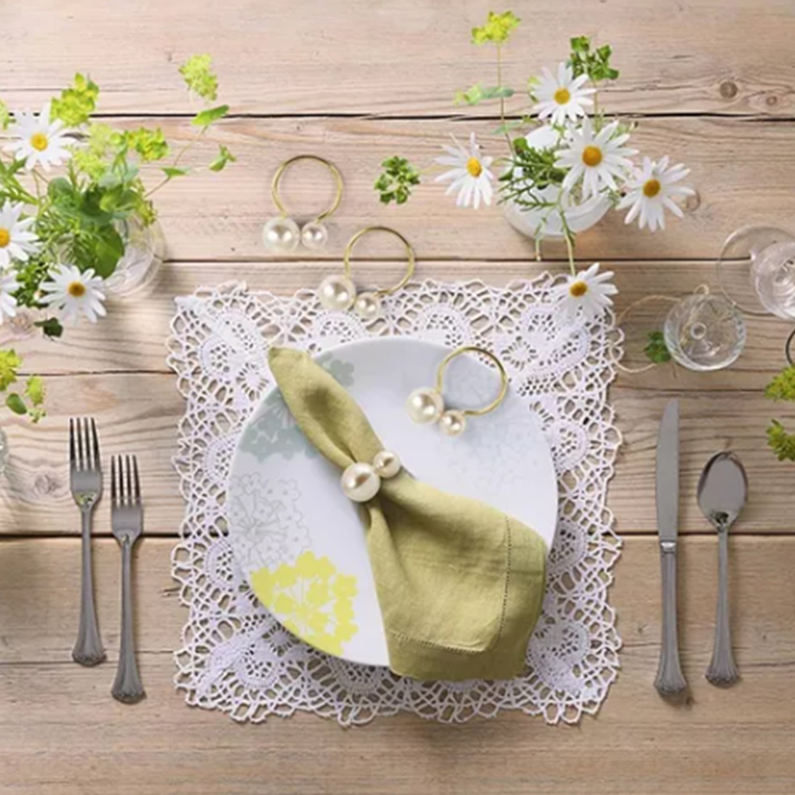 NEW 12PCS Size Pearl Napkin Ring Holder Metal Napkin Ring Wedding Party Holiday