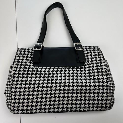 Lauren Ralph Lauren Houndstooth Purse Tote Handbag 13X10X5 Black And White - Picture 2 of 14