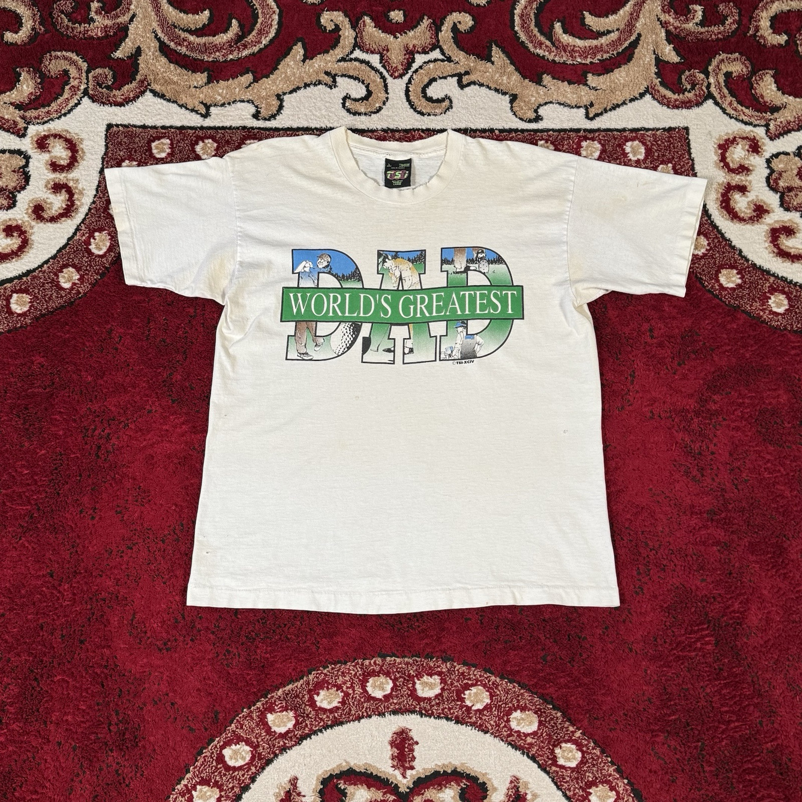 Vintage 90s World's Greatest Dad Golf Distressed T Shirt Size L Made in USA