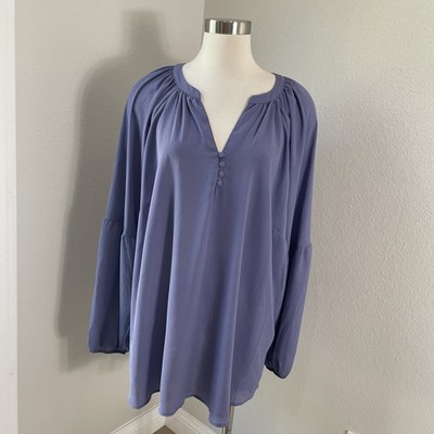 Torrid Blouse Womens 3X 22-24 Purple Long Sleeve Puff Sleeve Heron Top New