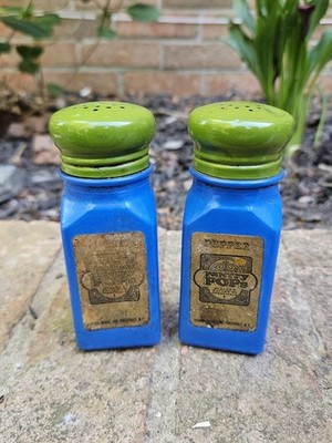 Vintage Gemco Pantry Pops Blue Glass Salt & Pepper Set