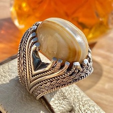 Men  s 925 Sterling Silver Sulaimani Agate Ring Yemen Natural Gemstone aqeeq ring