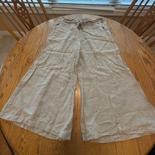 Bryn walker wide leg cropped natural linen flood pants gauchos beige hi waist XL