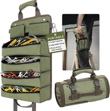 KORCCI Roll Up Tool Bag - Heavy Duty Green Motorcycle Tool Roll, Portable Tool B