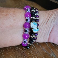 Hello Kitty Purple and Black Beaded Bracelet Set