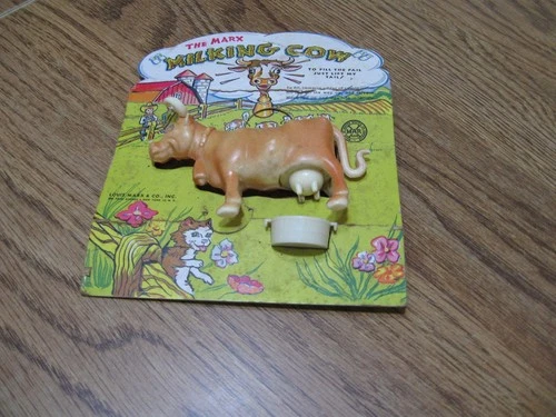 Vintage 1950s Marx Milking Cow with original cardboard display