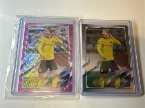 2020-21 Topps Chrome UCL - Erling Haaland #49 Pink Wave Refractor + Silver