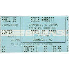 EDDIE RABBITT Concert Ticket Stub BRANSON MO 4/15/93 OZARK COUNTRY JUBILEE Rare