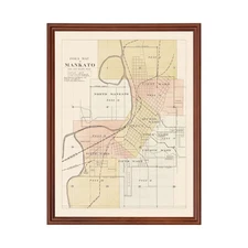 Old Map of Mankato, MN 1921 - Vintage Mankato Minnesota Art