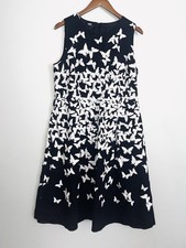 Talbots Butterfly Print Sleeveless A-Line Dress Black White Lined Sz 14