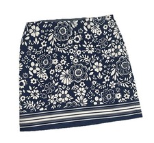 Talbots Women's A-Line Skirt Size 8P Floral Pattern Navy Blue White A06