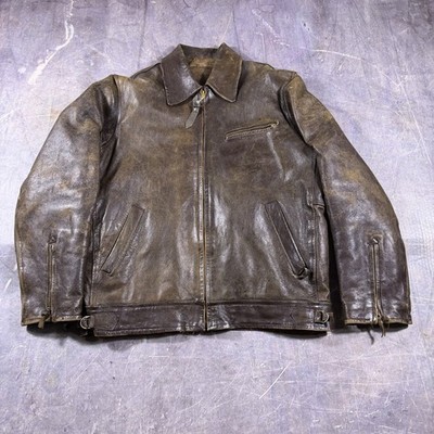 Vintage 70s Talon Zipper Distressed Leather Jacket Biker cafe racer