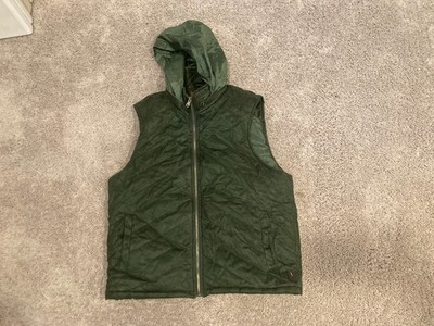 Vertical Comstock Men's Green Quilted Puffer Vest Hooded Full Zip Jacket Sz M