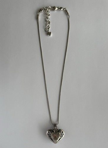 BRIGHTON Heart Crystal Pendant Snake Chain 18in Necklace REVERSIBLE Pink Clear - Picture 6 of 17