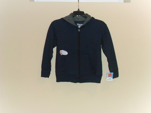 Hanes boys Hoodie EcoSmart Full-Zip Navy Blue Size: Medium New with tag - Picture 2 of 7