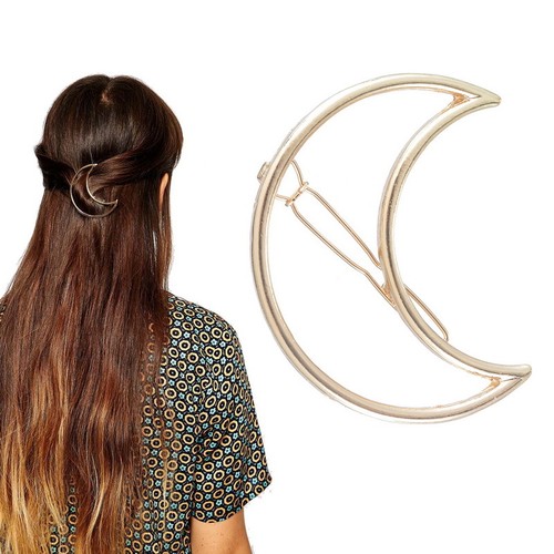 1PC Fashion Women Girls Gold Plated Hollow Out Crescent Moon Hair Clip Hairpin