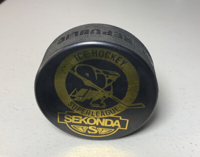 SEKONDA ICE HOCKEY SUPER LEAGUE! RARE OFFICIAL HOCKEY PUCK - GUFEX MFG. -  