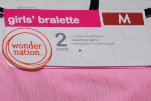 Girls Bralette Medium 2 Training Bras w/ Removable Modesty Pads Pink White - Picture 2 of 5