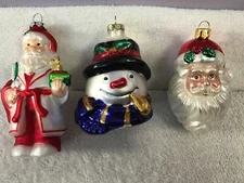 Christmas ornaments lot of 3 glass santa snowman head & santa head CH6529