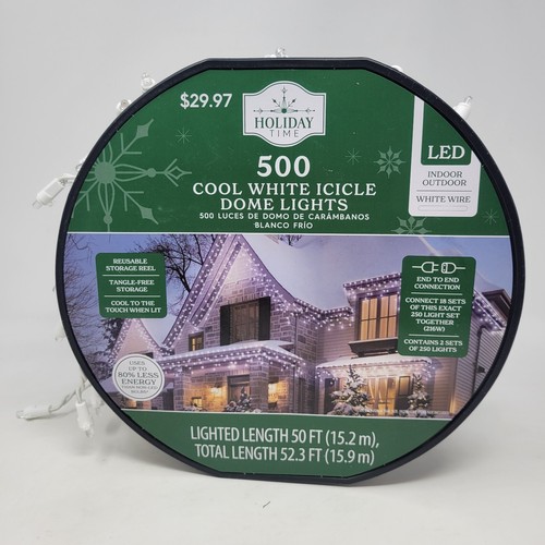 Holiday Time 500-Count Cool White LED Dome Icicle Lights with White Wire