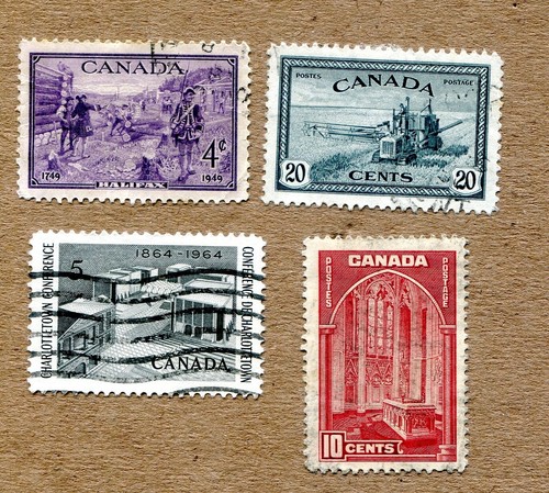 Lot of 4. CANADA POSTAGE 1938-1946-1949 -1964 CANCELLED STAMPS - 第 1/2 張圖片