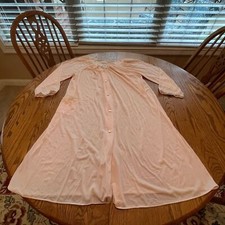Vintage Pale Pink Shadowline Robe and Gown Nightie Pink Two Piece Set M 70 s