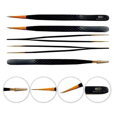 MARKHOR TOOLS 5" TWEEZERS POINTED BEAUTY EYEBROW SHARP EYELASHES EXTENSION BLACK