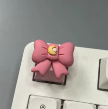 Pink Cute Bow keycap for OEM Keyboard with cross axis, Ribbon with moon