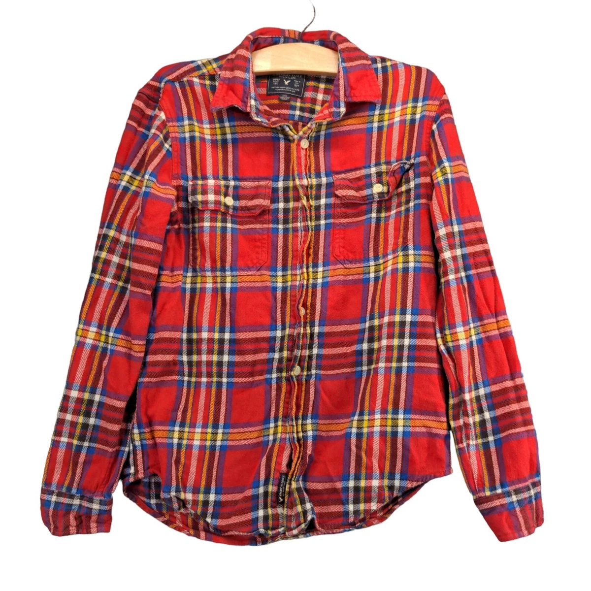 American Eagle Men Long Sleeve Button Up Flannel Shirt Size Small