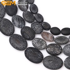 Natural Oval Black Onyx Agate Loose Beads Matte For Jewelry Making Strand 15"