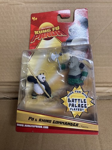 MATTEL KUNG FU PANDA PO & RHINO COMMANDER 2-pk Battle Palace Playset Sealed 2008 - Afbeelding 1 van 6