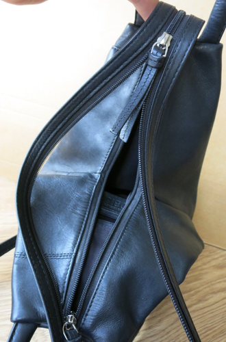 JOBIS Real Leather Black Backpack Shoulder Handbag - Picture 7 of 16