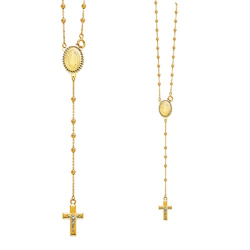 14K Solid Real Yellow Gold 2.5mm Beads Ball Rosary Necklace - 20" - Picture 2 of 3