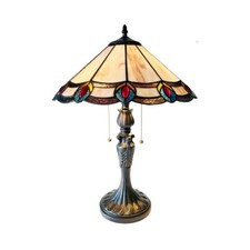 Stained Glass Table Desk Lamp Tiffany Style with Geometric Peacock Design
