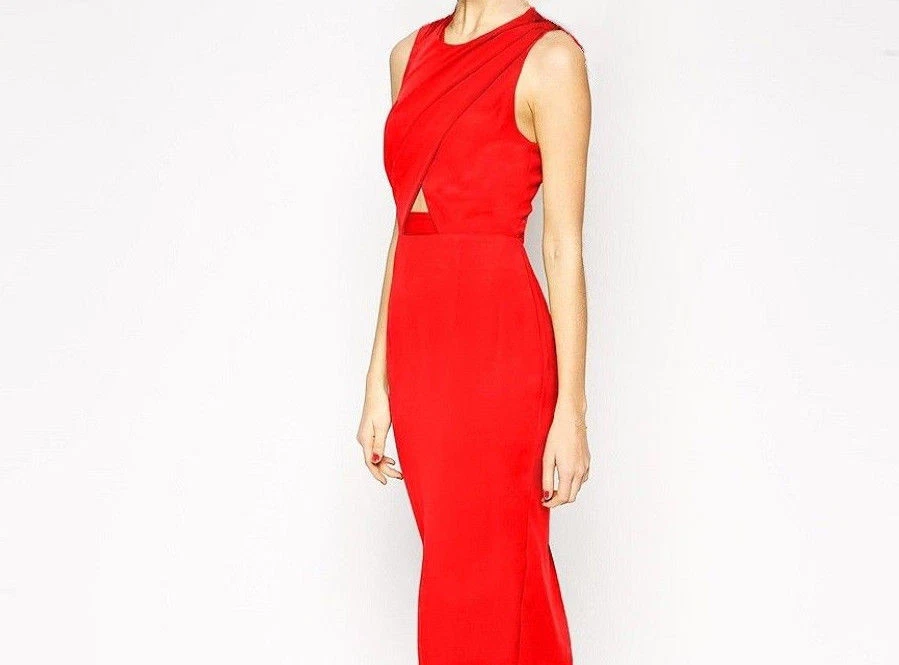 NEW ASOS TALL Cross Front Cut Out Back Midi Pencil Dress Crepe RED