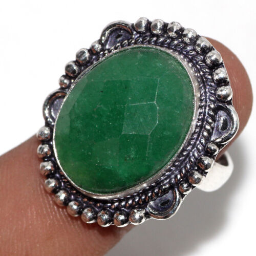 Simulated Emerald 925 Silver Plated Gemstone Ring Us 9 Aesthetic Jewellery JW
