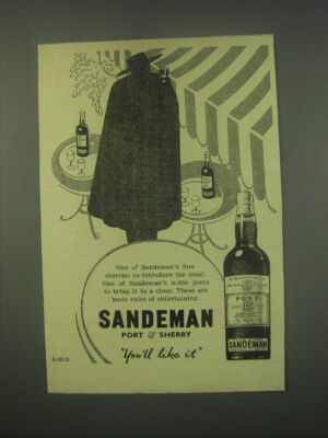 1949 Sandeman Port & Sherry Ad - One of Sandeman's fine sherries