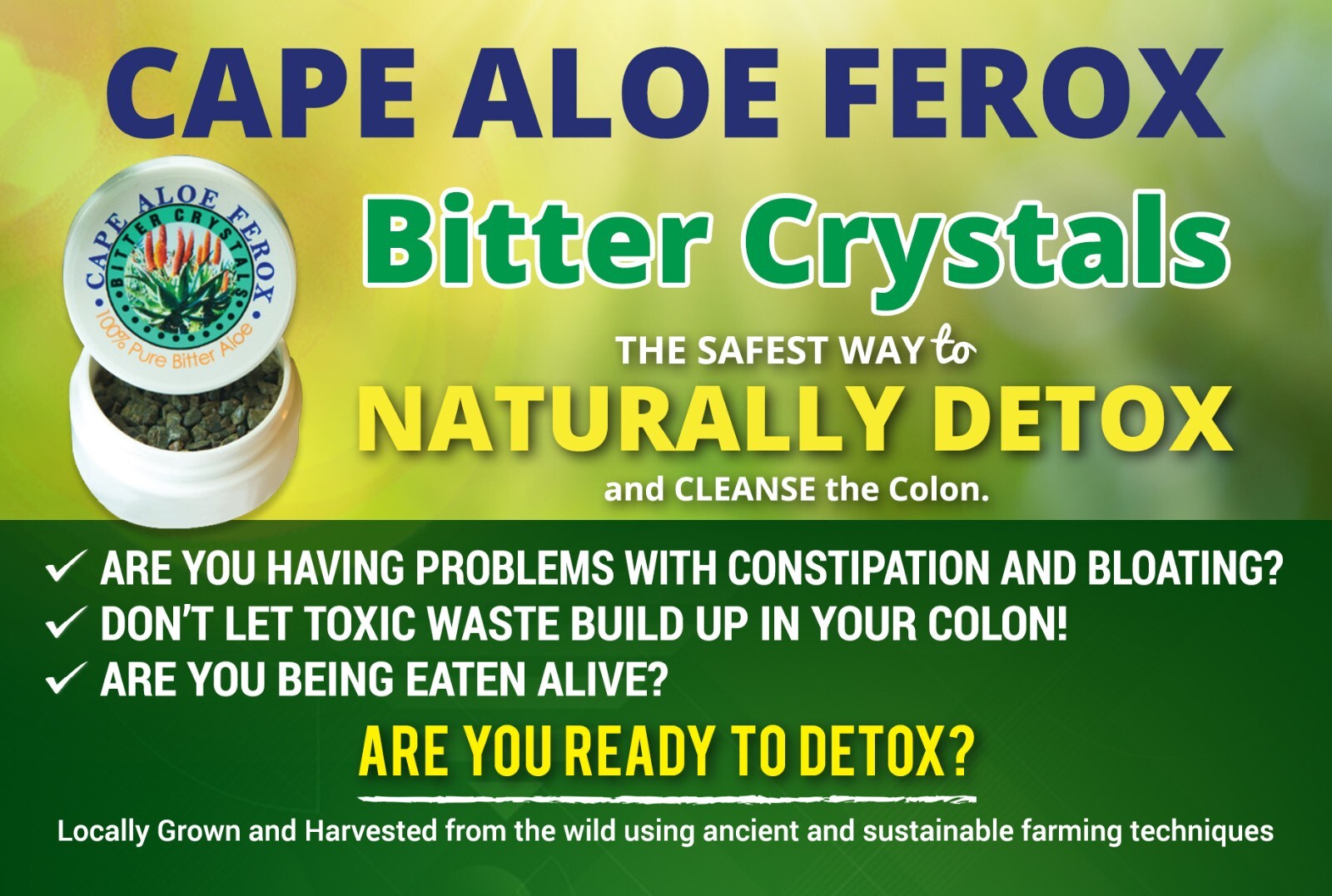 ALOE FEROX BITTER Crystals, Digestive Bitters, Herbal Detox, Colon