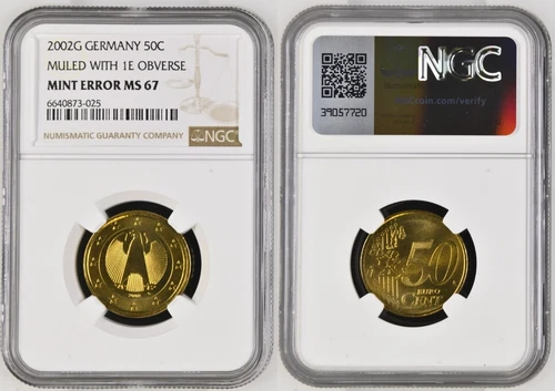 50 Cent 2002G with €1 back, eagle instead of Brandenburg gate NGC MS 67 106573